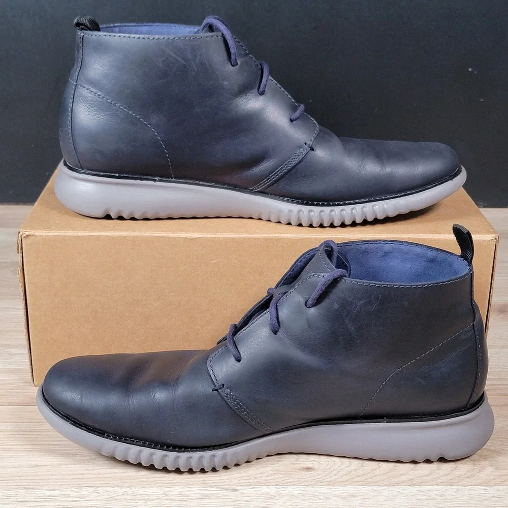 Cole Haan Boots Mens 11.5 Navy Blue Gray 2.ZeroGrand Chukka Leather 3 Eye C27047